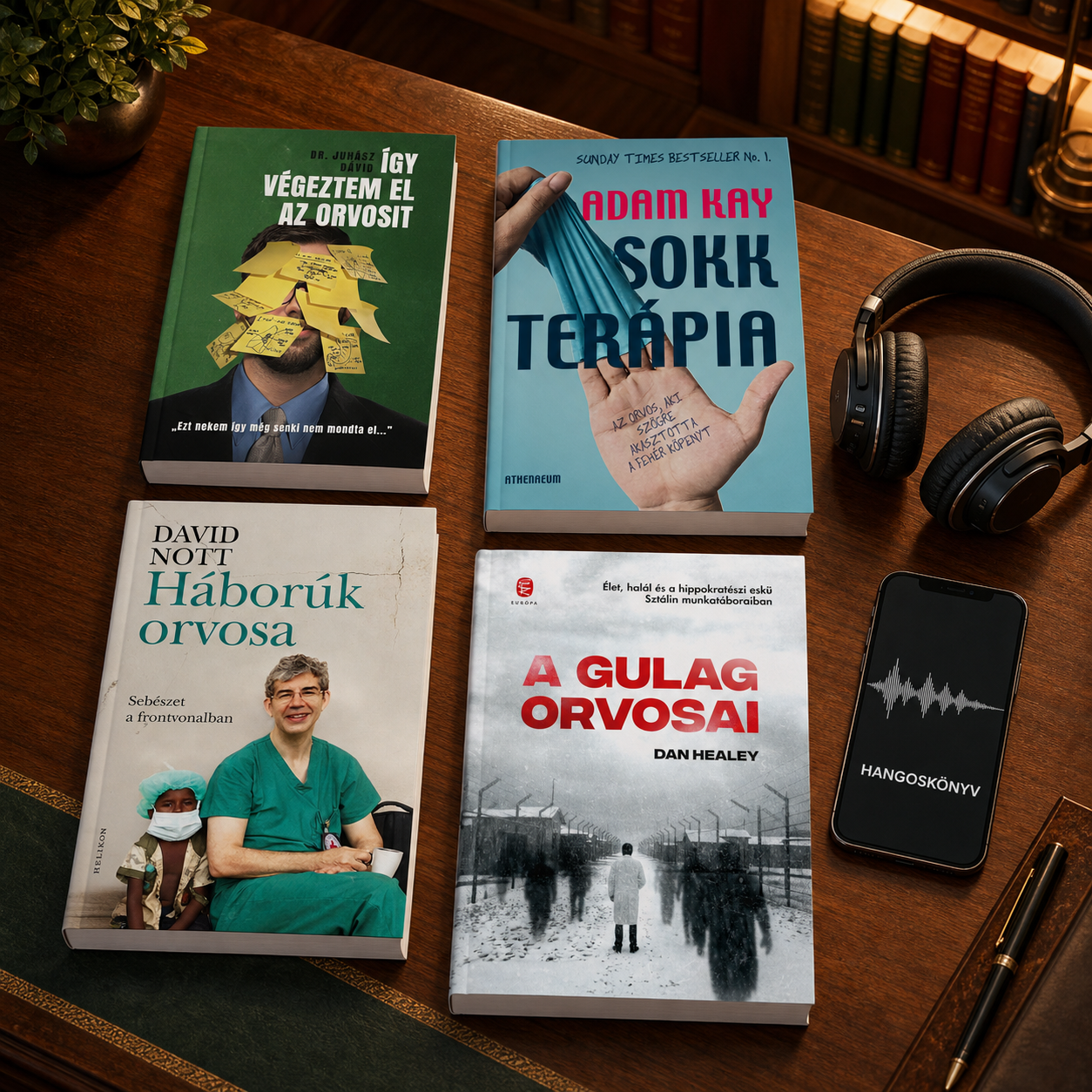A négy orvosi könyv olvasási környezetben, digitális hangoskönyvvel