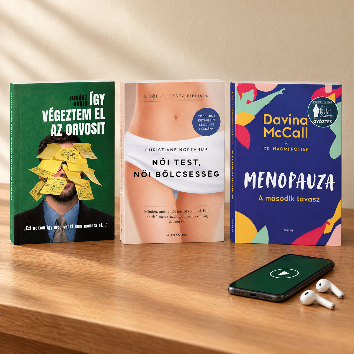 Női egészség – a csomag könyvei íróasztalon